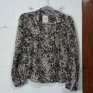 Part Two Floral Print Viscose Tie Neck Blouse Green Cottagecore Size 36